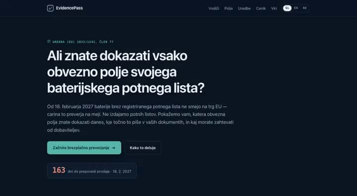 Posnetek spletne strani evidencepass.com