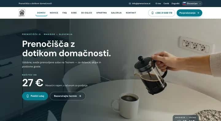 Posnetek spletne strani prenocisce.si