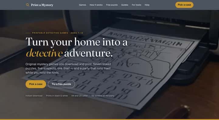 Posnetek spletne strani printamystery.com