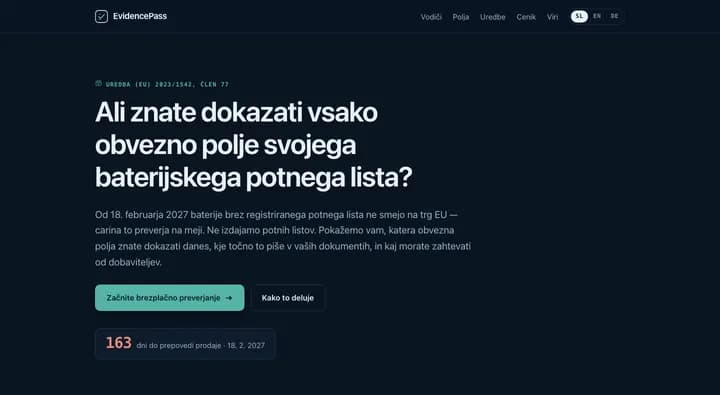 Posnetek spletne strani evidencepass.com